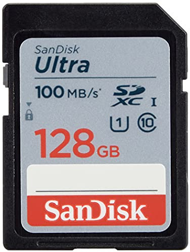 SanDisk Ultra SDXC UHS-I Speicherkarte 128 GB (für Kompaktkameras der Einstiegs- und Mittelklasse, Class 10, U1, 100 MB/s Übertragung, Full HD Videos)