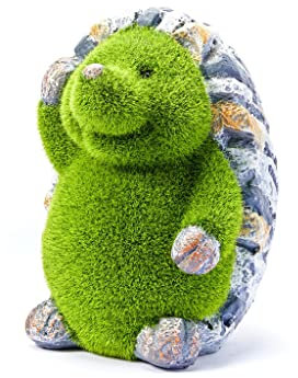 Garden Ornament Animal Flocked Grass Stone Effect Green Decorative Outdoor Figure Free Standing Statue Figurine (Hedgehog)