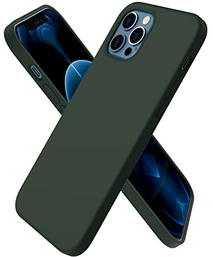 ORNARTO Compatible with iPhone 12 Case 6.1 and iPhone 12 Pro Case, Slim Liquid Silicone 3 Layers Full Covered Soft Gel Rubber Case Cover 6.1 inch-Cyprus Green