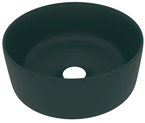vidaXL Lavabo de Lujo Redondo Tocador Montado Encima Piedra Vasija Aseo Indoro Cocina Garaje Fácil de Limpiar Cerámica Verde Oscuro Mate 40x15 cm