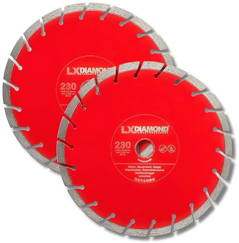 LXDIAMOND 2x Diamant-Trennscheibe 230mm x 22,23mm PROFI Diamantscheibe Beton Stein Mauerwerk Ziegel Waschbeton für Winkelschleifer 230mm