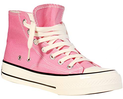 wealsex Damen Herren Unisex Canvas Sneaker High-Top klassisch Lace-Up Atmungsaktive Segeltuchschuhe (Pink,42)