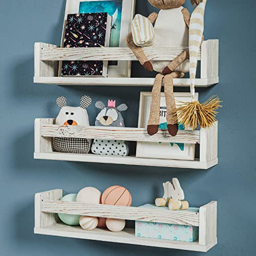 NATURE SUPPLIES Bücherregal Kinder, 3er-Set, Regal Kinderzimmer, Wandregal Kinderzimmer, ideal für Bücher und Bilder, Montessori Regal | Rustikal Weiß