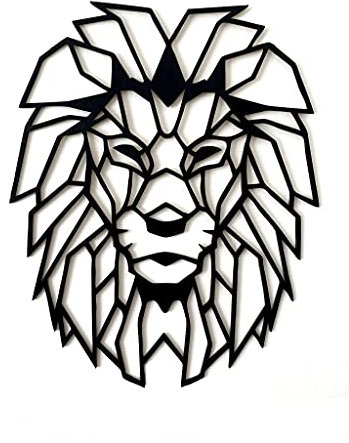 Pet-Jos Löwe Wanddekoration Holz Löwe Wanddeko Geometrische Ornamente Minimalistische Wandkunst Hängende Dekoration Schwarz 50x40cm