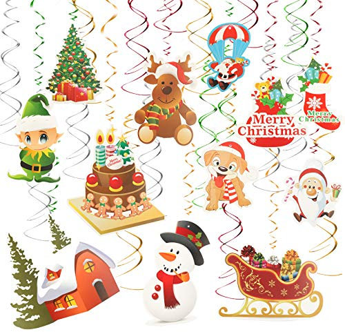 LAITER 33 PCS Spirale Decorativa Natale Ornamento Decorazioni Tema Albero Natale Babbo Fiocco Neve Pupazzo per Soffitto Porta Veranda Muro Balcone
