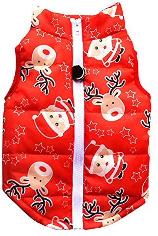 PetPhindU Hundemantel, Warme Baumwolle/Polyester Mantel, Winter, Rot, M, Wind- und wasserdicht, Cartoon, Weihnachten, Small, Unisex