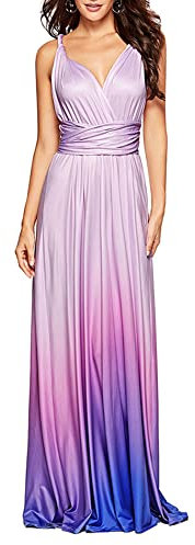 Emma - Abito sexy da donna, con scollo a V, senza maniche, plissettato, senza spalline, da cocktail, con chiusura a croce, da damigella d’onore, lungo, Viola-2., L