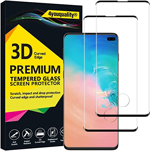 4youquality Lot de 2 protecteurs d'écran pour Samsung Galaxy S10 Plus/S10+ | Couverture complète, verre trempé, coupe incurvée, protection contre les chocs, anti-rayures, anti-éclats, ultra transparent
