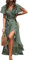 CUPSHE Damen Kleid V Ausschnitt Kurzarm High Low Wickelkleid Rüschensaum Lange Freizeitkleider Sommer Strand Maxi Dress Grün M