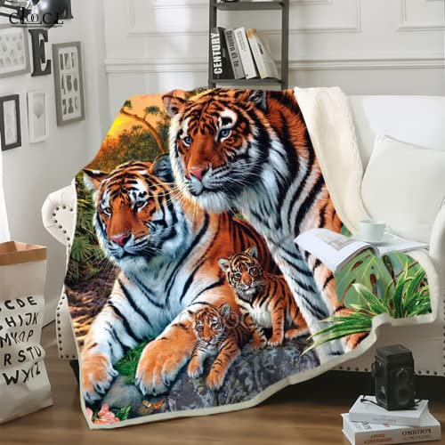 Kuscheldecke 220x240 cm Tiger Flauschige Wohndecke für Sofa Couch Bett, Weiche Warme Flanell Fleecedecke als Tagesdecke Sofaüberwurf Wolldecke oder Couchdecke