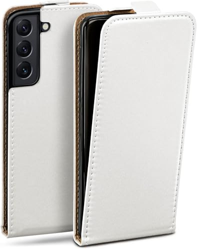 moex Flip Case für Samsung Galaxy S22 Hülle klappbar mit 360 Grad Schutz, Handyhülle mit Displayschutz, PU Leder Handytasche Lederhülle, Flip Case Cover Klapphülle, Weiß