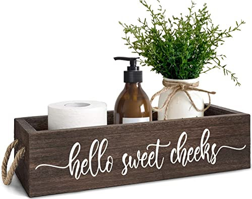 PZJIEAN 2 Seiten Braun Lustige Sprüche Toilettenpapier Badezimmer Dekor Box mit Griff, Bauernhaus Badezimmer Dekor Box für Toilettenpapier