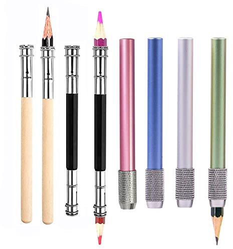Dfuqanb 8 Stück Bleistiftverlängerung Bleistift, Extender Halter für Bleistif, Aluminium Bleistift Extender, Bleistiftverlängerung Holz, für Schulbüros und Schüler, die zeichnen müssen