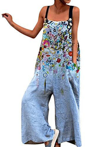 Kobilee Tuta Jumpsuit Donna Elegante Pantaloni Larghi Oversize Casual Tuta Intera Lino Curvy Estiva Jumpsuit Playsuit Salopette Cotone Larghe Monopezzi e Tutine Lunga Overall