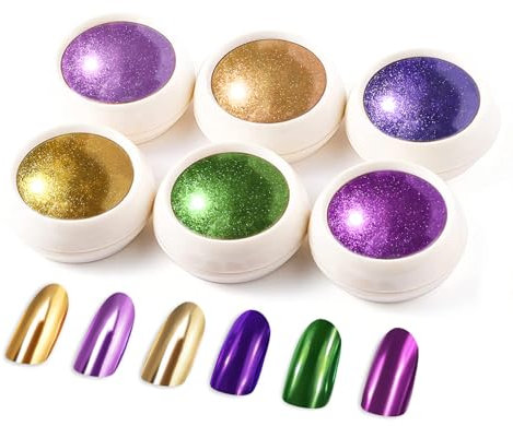 BISHENGYF Purple & Gold Chrome Nail Powder【Upgrade Mirror Effect】Green Nail Chrome Powders【Lasting Glitter】Metal Chrome Powder for Nails as Gift, High Capacity Glazed Donut Nail Powder - Easy Apply