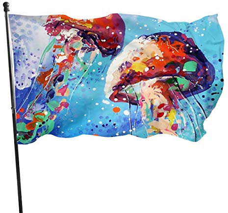 Oil Jellyfish Undersea World Garden Flag 5ft x 3ft Durable House Yard Flag Decorative Outdoor House Decor Seasonal Autumn Celebration Home Garden Flag Banner for Hanging Indoor/Out