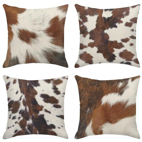 Sanwarm Dekokissenbezüge, Heimdekoration, 4er-Set, Kuh-Tiere, Retro-Stil, Bauernhof, Camouflage, Kuh, Tier, dekorativ, 45,7 x 45,7 cm, Outdoor-Kissen, Couch-Kissenbezüge
