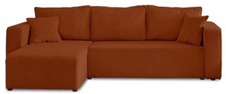 Topaze - 4-sitzer ecksofa beidseitig montierbar - schlaffunktion und Bettkasten - Cord Terrakotta
