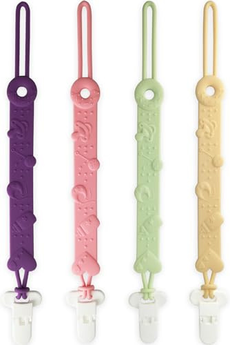 MOBU Dummy Clips 4pcs Silicone Pacifier Clips Holders Soother Clips Chains | Newborn Essentials Dummy Holder, for Girls Boys, Soft Silicone for All Dummies Soothers Teethers, Soft Flexible, BPA Free