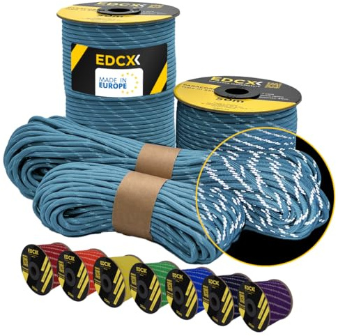 EdcX Reflective Paracord 550 4mm, 13 Colors, Hi-Vis (15m, 30m, 50m) | Reflective Skylight, 50 m – 100% Nylon 4mm, Type III 7 strand | Night Visibility, Camping, Guy Lines | Made in EU
