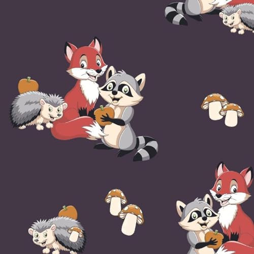 VmG-Store Baumwollstoff Meterware 140cm Breite Stoffe zum Nähen Nähstoff Kinderstoff für Kissen Babykleidung Kinderkleidung DIY (Waschbär Fuchs Igel Bb001)