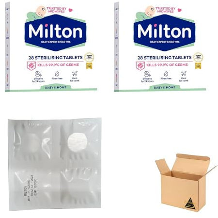 Milton 2 x Sterilising Tablets Original 28 Steriliser Tablets for Cleaning Baby Bottles, All Breastfeeding Equipment and Baby Feeding Accessories (Packaging May Vary)