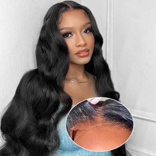 Wear and Go Glueless Wigs Human Hair Pre Plucked 4x4 HD Lace Front Pre Cut Body Wave Lace Front Wigs Natural Hairline Wigs Natural Color 180 Density (28 inch)