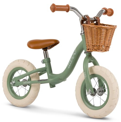 Huffy Kids Balance Bike, 10 Wheels, Adjustable Seat and Handlebars, Basket for Ages 2+ Blue or Green (Green)