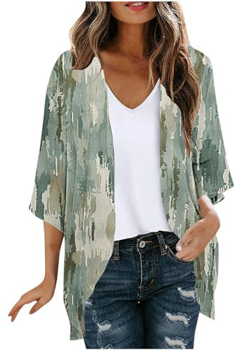 Cardigan da donna Camicette stampate per le donne Camicie lunghe a 3/4 in chiffon autunno inverno 2024, I-825 Verde Lime, M