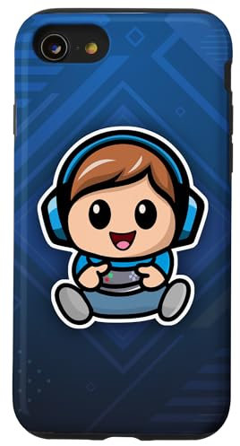 iPhone SE (2020) / 7 / 8 Kawaii Chibi Gamer Kid Cute Adorable Video Game Boy Blue Case