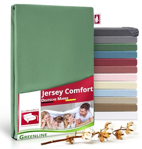 Greenline Spannbettlaken Premium Jersey aus 100% Baumwolle Greenline Dunkelgrün Doppelpack (2X) 180-200x200 cm bis zu 30 cm auch für Boxspringbetten, Spannbetttuch
