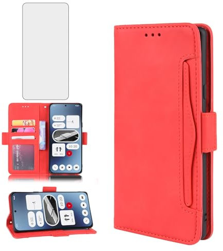 Funda tipo cartera compatible con Nothing Phone 2A (no compatible con Nothing Phone 2) y protector de pantalla de vidrio templado, tarjetero, soporte de piel, accesorios para celular, funda para