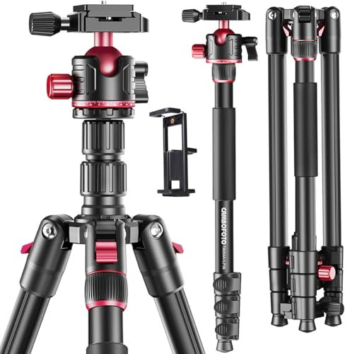 CAMBOFOTO Trípode Fotográfico Profesional 173cm, Trípode Portátil 173cm/Monopié 180cm, Rótula de Bola 360°, Trípode de Aluminio con Soporte para iPad y Bolsa de Transporte