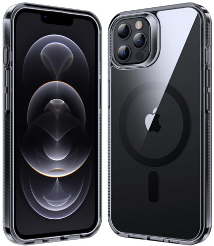 Supdeal Magnetic Case for iPhone 12/12 Pro, Compatible with MagSafe Transparent Not-Yellowing Cover Non-slip Grip Military-Grade Shockproof Magnetic Clear Phone Case, 6.1, Black