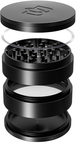 Bloomint Molinillo de aluminio - Gran amoladora de 75 mm 4 piezas para hierbas, especias y hierbas con compartimiento de polen de 75 mm