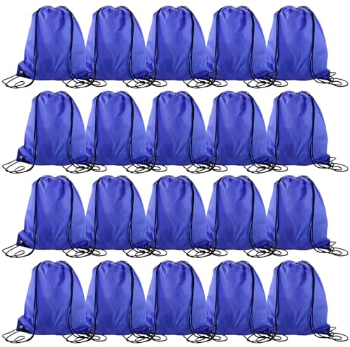 DAJAVE 20 Stück Turnbeutel Saphirblau 34x43CM Kordelzugbeutel PE Beutel Kordelzug Turnbeutel Wasserdicht Schwimmbeutel Kordelzug Rucksack für Sport, Schule, Fitnessstudio, Reisen, Schwimmen, Strand