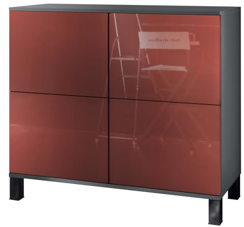 Vladon Kommode Rova V3, Moderner Küchenschrank mit 4 Push-to-Open Türen Anthrazit matt/Bordeaux Hochglanz (92,5 x 84.5 x 35)