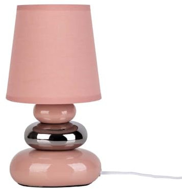 Näve Tischlampe Tischleuchte Nachttischlampe Keramik rosa Leselampe Textil H 31 cm