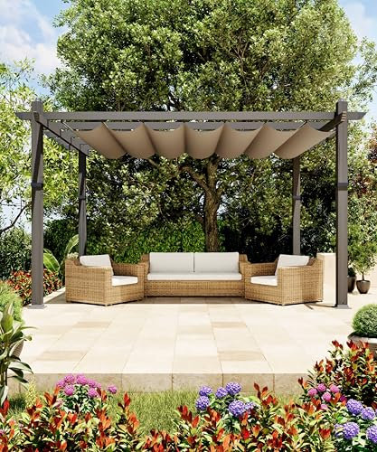 GarveeLife Pergola d'extérieur en Aluminium de 3 x 4 m avec auvent réglable, pergola en métal renforcé pour Jardin, terrasse, Kaki