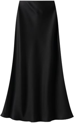 Onsoyours Damen Satin Rock Lang Hohe Taille Skirt Elegant Midirock Midi Business Rock mit Reißverschluss A Schwarz S