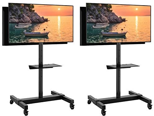 Mobile doppio supporto TV per quattro schermi TV al plasma LCD LED Smart Flat Panel Curvo Monitor TV da 32-65 pollici, carrello TV mobile con ruote, supporto inclinabile per TV da pavimento, supporta