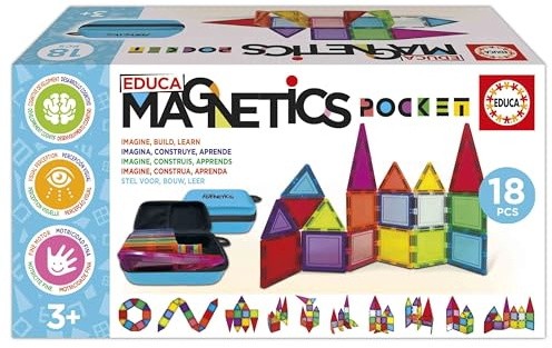 Educa - Magnetics Reisekoffer | Magnetbausteine Kinder 18 Teile im Koffer | Mit 2 Tieren & 8 Karten | Magnetspielzeug für Unterwegs ab 3 Jahre (20271)