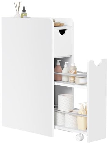 EUGAD Armario Baño Pequeño con 2 Cajones, Mueble Baño Estrecho de Almacenamiento, Armario con Ruedas, Mueble Vertical Multifuncional, Blanco