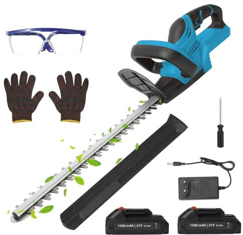 Akku Heckenschere für Makita 21V, Strauchschere Handheckenschere, Akkus Elektrischer Heckentrimmer mit Batterie, Profi Akku-Heckenschere für Trimmen im Park Garten (15000mAh*2)