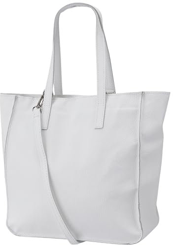 Damen Henkeltasche aus Echtleder – Mittelgroßer Shopper mit Schulterriemen – Handtasche Schultertasche mit Reißverschluss und Innenfach 37x13x29 cm Lili G555 (Weiss)