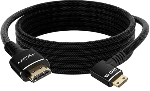 Mygatti 8K/4K Mini HDMI(90°nach links) auf HDMI kabel 2m,Bidirectional, Nylon geflochten 48Gbits,8K@60Hz,4K@120Hz,kompatibel mit Kamera,Camcorder,tragbarer Monitor,Tablet,Grafikkarte,Raspberry Pi