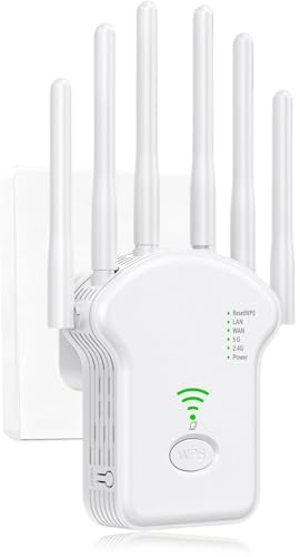 Leistungsstarker WiFi-Repeater für zu Hause, 1200 Mbps, WLAN-Extender, 6 Antennen, Verstärker Dual Band (2,4 GHz/5 GHz) mit LAN & WAN-Anschluss, Repeater mit WPS, Repeater-Modus/Router/AP
