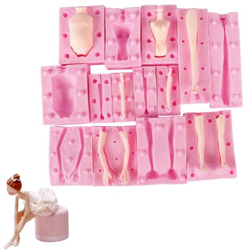 Stampi in silicone, 7 pezzi Stampo per bambola in silicone morbido, Stampo per torta per bambola fondente antiaderente, Stampi argilla per corpo gamba braccio facile da pulire per artigianato fai-