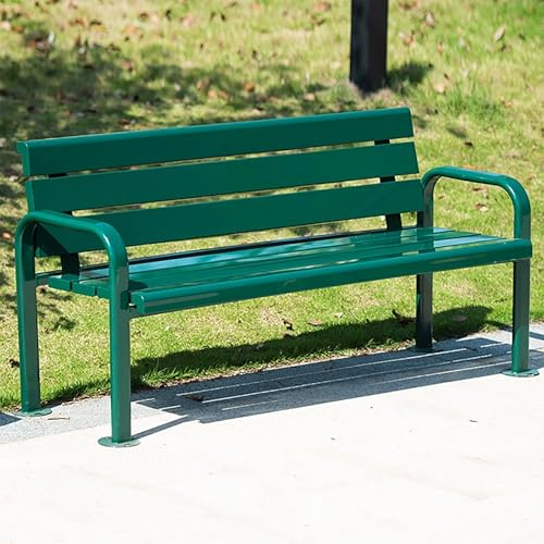 LIMENQIN Grüne Gartenbank, Metall Terrassenbank mit Rücken und Armlehnen, Wetterfeste Parkbank für Veranda, Rasen, Hof, Eingangsbereich(120cm/47.2in)