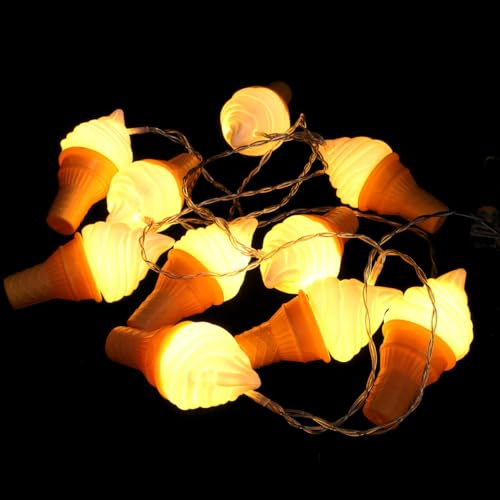 Operitacx Kreative LED Lichterkette Eiscreme aus Kunststoff mit 10 Leds für Kinderzimmer und Gemütliche Atmosphäre Stilvolle Hängedekoration für Geburtstag und Party